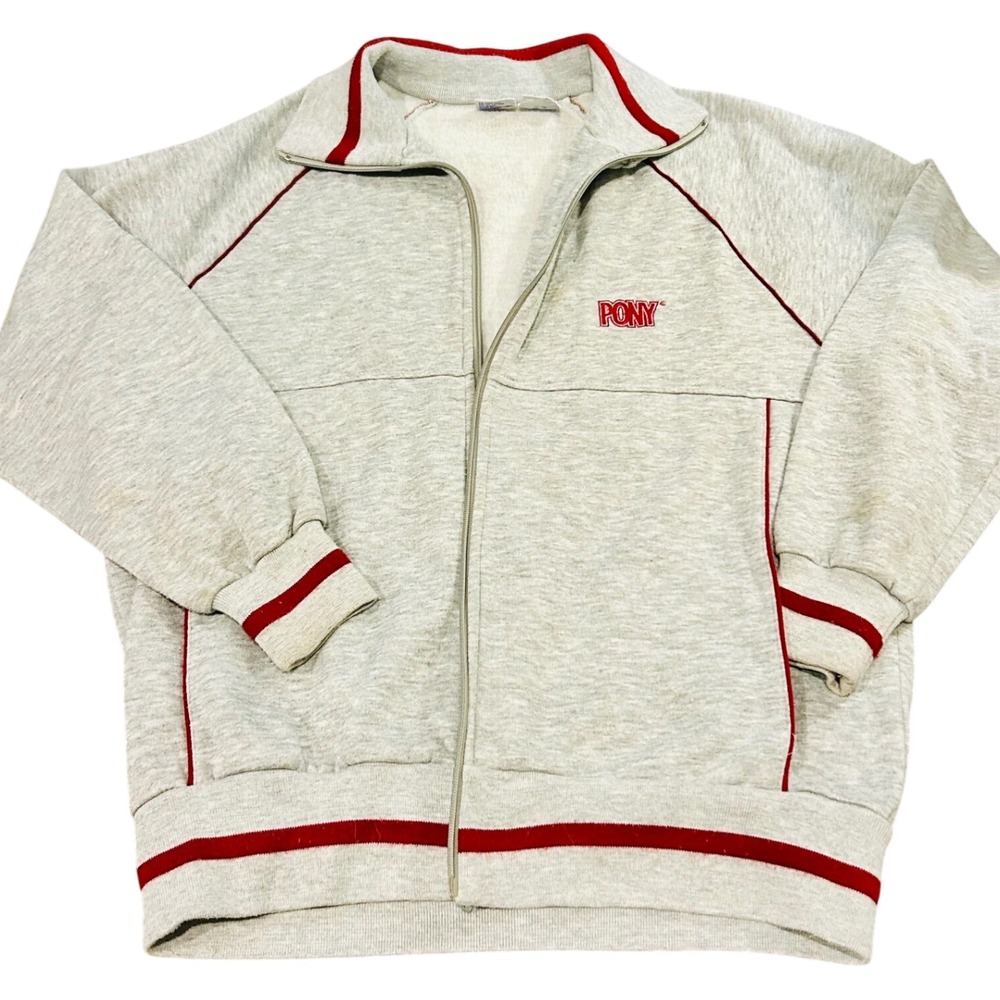 Vintage PONY Track Jacket Grey Red Trim Full Zip Athletic Men Medium